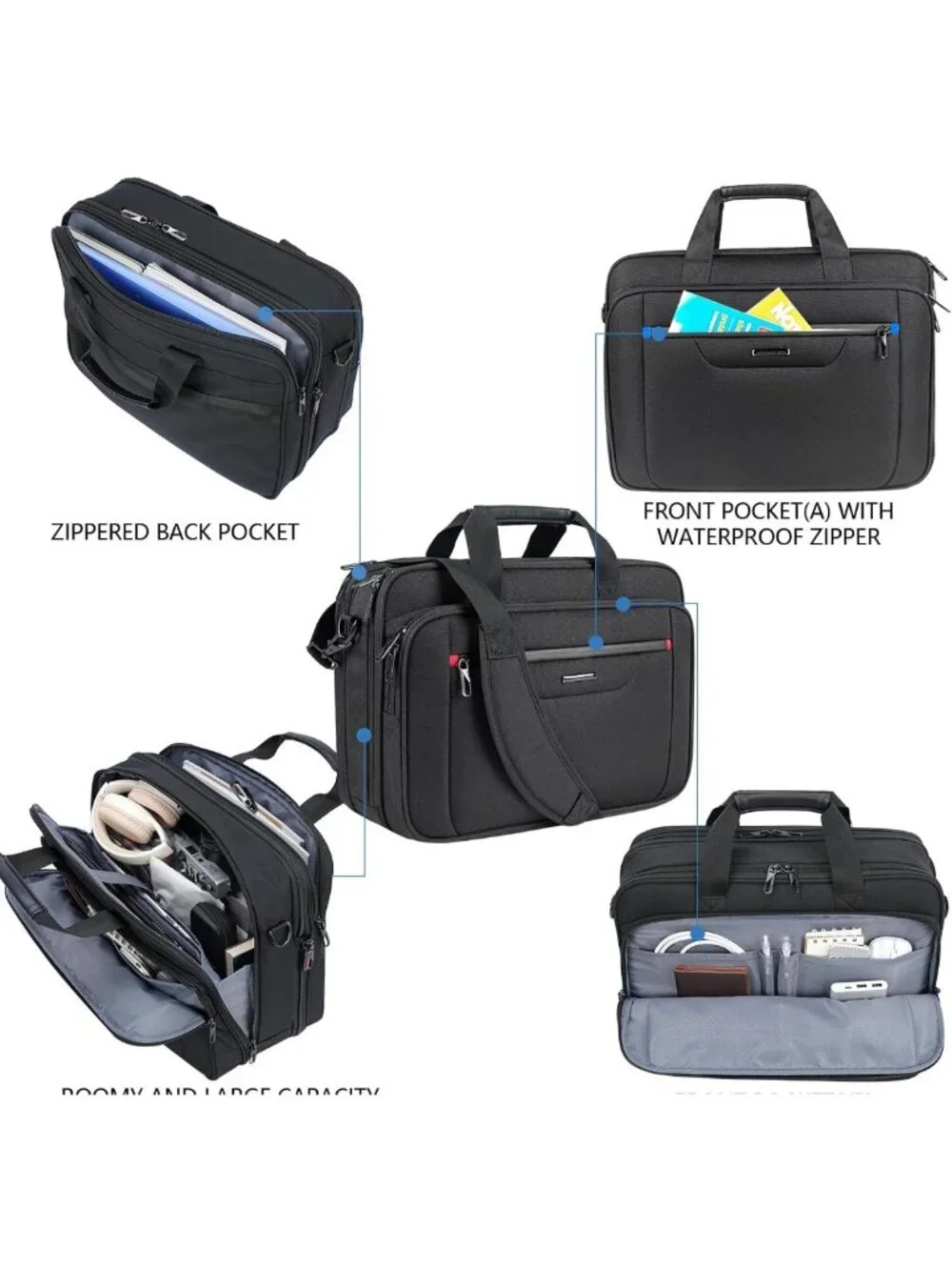 Expandable Waterproof Laptop Briefcase for Travel & Business - 17.3